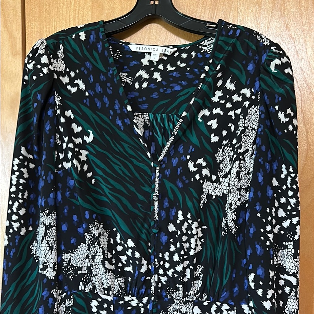 Veronica Beard Green Graphic Long Sleeve Mini Dress